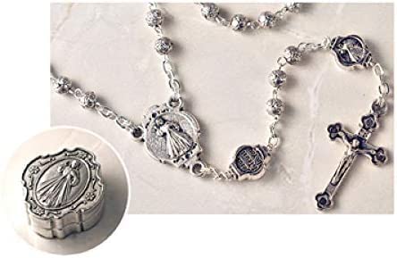 Catholic & Religious Gifts, Rosary Metal W/Metal CASE Divine Mercy 3MM 13"