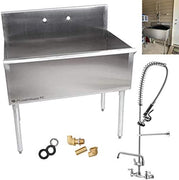 36" X 24" X 14" Bowl Stainless Steel 430 Commercial Utility Prep 36" 1 Sink W/ 1.15 GPM Wall-Mounted Pre-Rinse Assembly with 8" Centers and 12" Add On Faucet - COMPLETE SET