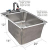 20" x 16" x 12" Stainless Steel 16-Gauge One Compartment Drop-In Sink with 8" Faucet