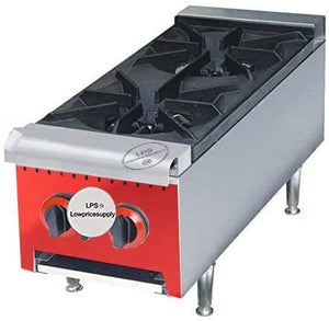 2 Hot Plate Gas Burner Commercial Countertop Range 50,000 BTU Restaurant NSF 12" Width x 13"Height x 27.5" Depth- RED