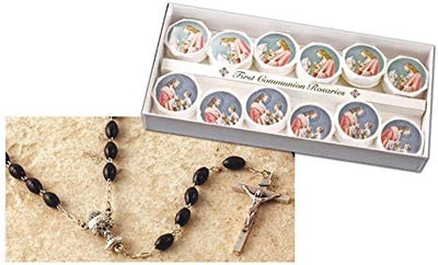 Catholic & Religious Gifts, ROSARY DISPLAY FIRST COMMUNION BLACK (BOY) ; 5MM 16