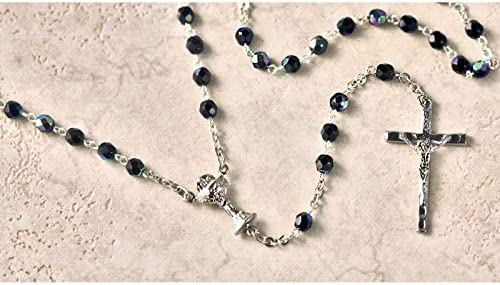 Catholic & Religious Gifts, Rosary Glass Beads First Communion Black, 5MM 17.5"