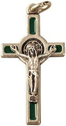 12pc Catholic & Religious Gifts, Small Crucifix ST Benedict Silver Green 1.5"