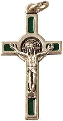 12pc Catholic & Religious Gifts, Small Crucifix ST Benedict Silver Green 1.5