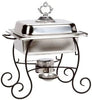 4 Qt. Half Size Chafer Set with Black Wrought Iron Stand and Classic Lid Handle