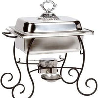 4 Qt. Half Size Chafer Set with Black Wrought Iron Stand and Classic Lid Handle