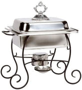 4 Qt. Half Size Chafer Set with Black Wrought Iron Stand and Classic Lid Handle