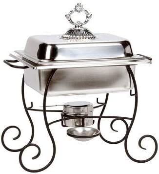 4 Qt. Half Size Chafer Set with Black Wrought Iron Stand and Classic Lid Handle