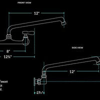 36" X 24" X 14" Bowl Stainless Steel Commercial Utility Prep 36" 1 Sink w/ 12" Wall Mounted Swing Spout Swivel Faucet with 8" Centers (Overall Dimensions: 36L" x 28W" x 41H")