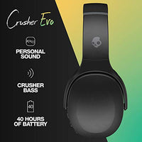 Skullcandy Crusher Evo Wireless Over-Ear Bluetooth Headphones for iPhone and Android with Mic / 40 Hour Battery Life / Extra Bass Tech / Best for Music, School, Workouts, and Gaming - Black