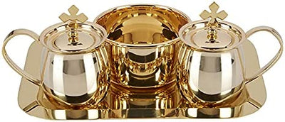 Catholic Sudbury Brass Cruet Set with Tray and Bowl, 5 Ounce