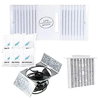 CA-90 Ductless Exhaust Fan Grille Louver, Motor and Unscented Filter Cartridge, Fan Blade, and Motor Mount - White Complete Set (WHITE)