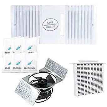 CA-90 Ductless Exhaust Fan Grille Louver, Motor and Unscented Filter Cartridge, Fan Blade, Metal Housing andMotor Mount - White Complete Set (WHITE)