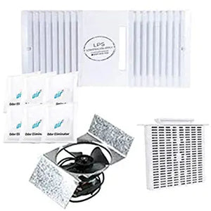CA-90 Ductless Exhaust Fan Grille Louver, Motor and Unscented Filter Cartridge, Fan Blade, and Motor Mount - White Complete Set (WHITE)