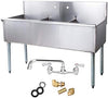 3 Compartment Stainless Steel Commercial Utility Prep Kitchen Sink w/ 12" Wall Mounted Swing Spout Swivel Faucet with 8" Centers (Overall Dimensions: 48L" x 24.5W" x 41H")