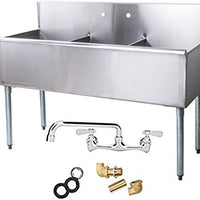 3 Compartment Stainless Steel Commercial Utility Prep Kitchen Sink w/ 12" Wall Mounted Swing Spout Swivel Faucet with 8" Centers (Overall Dimensions: 48L" x 24.5W" x 41H")