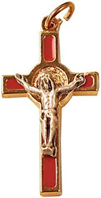 12pc Catholic & Religious Gifts, Small Crucifix ST Benedict Gold RED 1.5