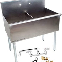 36L" x 24.5W" x 41H" TWO COMPARTMENT 16-Gauge Stainless Steel Commercial Utility Prep Sink w/ 12" Wall Mounted Swing Spout Swivel Faucet with 8" Centers 18" x 21" x 14" Bowls -COMPLETE SET