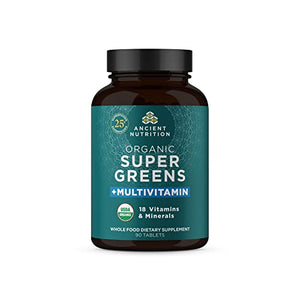 Ancient Nutrition Supergreens Multivitamin Tablets, Organic Superfood Powder with Multivitamins Made from Real Fruits, Vegetables and Herbs, for Digestive and Energy Support, 90 Count