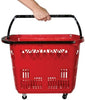 New Retail Red Roller Plastic Shopping Baskets 13" W X 21 1/2" D X 14 3/4" H
