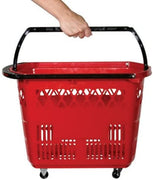 New Retail Red Roller Plastic Shopping Baskets 13" W X 21 1/2" D X 14 3/4" H