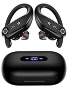 occiam Wireless Earbuds Bluetooth Headphones 100H Playback 4 Mics Clear Call Waterproof 2200mAh Wireless Charging Case Over Ear Buds in-Ear Earphones with Earhooks for Sports Running Workout Black