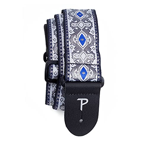 Perri’s Leathers Ltd. - Guitar Strap - Nylon - Jacquard – Royal Silver - Adjustable - for Acoustic / Bass / Electric Guitars - Made in Canada (TWS-7277)