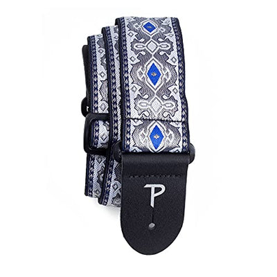 Perri’s Leathers Ltd. - Guitar Strap - Nylon - Jacquard – Royal Silver - Adjustable - for Acoustic / Bass / Electric Guitars - Made in Canada (TWS-7277)