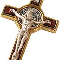 Catholic & Religious Gifts, Small Crucifix ST Benedict Gold Brown 3"