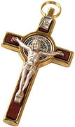 Catholic & Religious Gifts, Small Crucifix ST Benedict Gold Brown 3"