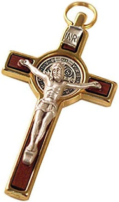 Catholic & Religious Gifts, Small Crucifix ST Benedict Gold Brown 3