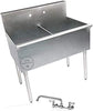 36" X 24" X 14" Bowl Stainless Steel Two Compartment Commercial Utility Prep 36" Sink w/ 12" Wall Mounted Swing Spout Swivel Faucet with 8" Centers