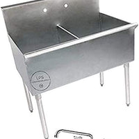 36" X 24" X 14" Bowl Stainless Steel Two Compartment Commercial Utility Prep 36" Sink w/ 12" Wall Mounted Swing Spout Swivel Faucet with 8" Centers
