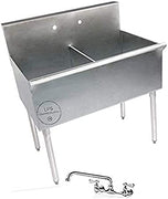 36" X 24" X 14" Bowl Stainless Steel Two Compartment Commercial Utility Prep 36" Sink w/ 12" Wall Mounted Swing Spout Swivel Faucet with 8" Centers