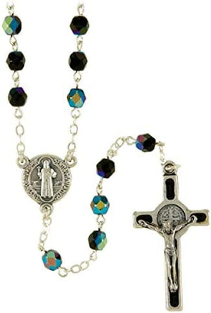 Catholic & Religious Gifts, Rosary ST Benedict Black Enamel Crucifix 5MM 17"