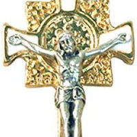 Catholic & Religious Gifts, Small Crucifix ST Benedict Gold White 1-1/2"