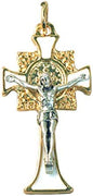 Catholic & Religious Gifts, Small Crucifix ST Benedict Gold White 1-1/2"
