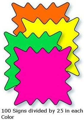 Multicolor Single Sided Burst Sign Cards Star Shape 3 W x 2 H Inch - Lot of 100
