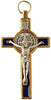 Catholic & Religious Gifts, Small Crucifix ST Benedict Gold Blue 3"