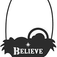 Rustic Ornaments, Believe Manger Silhouette Hanging Christmas Tree Ornament, 4 1/2 Inches, Pack of 4