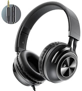Mevoix On Ear Headphones with Microphone, Wired Headphones for Adults Teens Kids, Deep Bass, Memory Foam Earpads, Foldable Noise Isolating Wired Stereo Headphones for Computer Laptop Smartphone