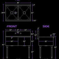 36L" x 24.5W" x 41H" TWO COMPARTMENT 16-Gauge Stainless Steel Commercial Utility Prep Sink w/ 12" Wall Mounted Swing Spout Swivel Faucet with 8" Centers 18" x 21" x 14" Bowls -COMPLETE SET