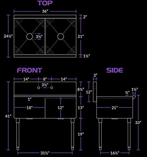 36L" x 24.5W" x 41H" TWO COMPARTMENT 16-Gauge Stainless Steel Commercial Utility Prep Sink w/ 12" Wall Mounted Swing Spout Swivel Faucet with 8" Centers 18" x 21" x 14" Bowls -COMPLETE SET