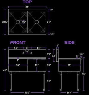 36L" x 24.5W" x 41H" TWO COMPARTMENT 16-Gauge Stainless Steel Commercial Utility Prep Sink w/ 12" Wall Mounted Swing Spout Swivel Faucet with 8" Centers 18" x 21" x 14" Bowls -COMPLETE SET