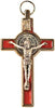 Catholic & Religious Gifts, Small Crucifix ST Benedict Silver RED 3"