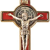 Catholic & Religious Gifts, Small Crucifix ST Benedict Silver RED 3"