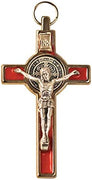 Catholic & Religious Gifts, Small Crucifix ST Benedict Silver RED 3"