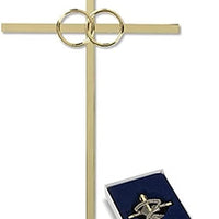 Interlocking Wedding Rings 8 Inch Brass Cross in Gift Box