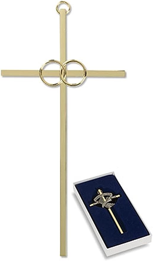 Interlocking Wedding Rings 8 Inch Brass Cross in Gift Box