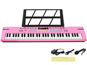 24HOCL 61 Keys Keyboard Piano, Kids Piano Keyboard with UL Adapter, Stand, Built-In Speaker, Mic, Portable Electronic Keyboard for Boys, Girls, Beginners Birthday Holidays Best Gifts